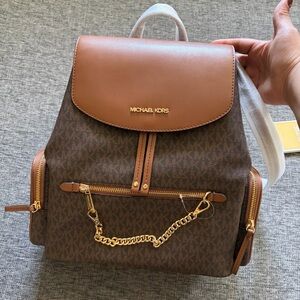 Michael Kors new woman’s Brown MK Logo chain large Backpack